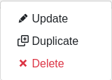 Control menu of a container template