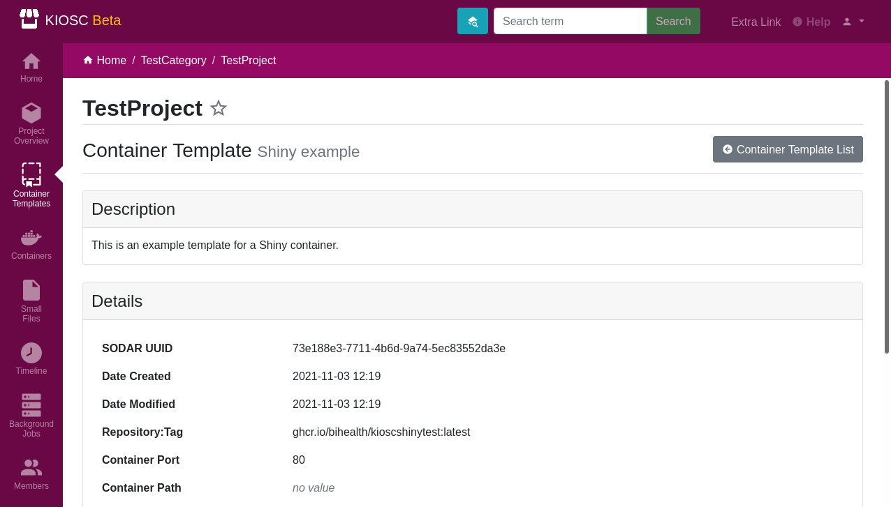 Container template details
