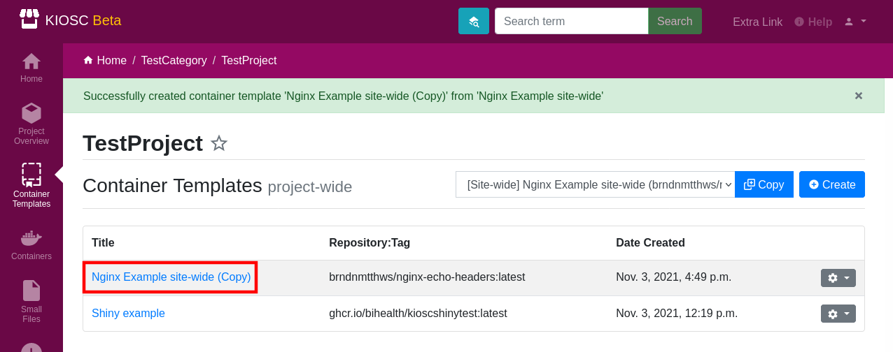 Container template details